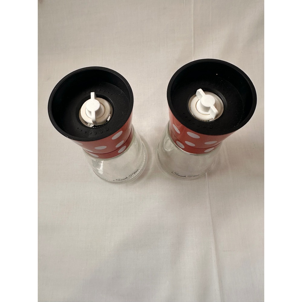 Soul Fine Red White Polka‎ Dot Salt and Pepper Grinder Set Glass Manual Mills 5"